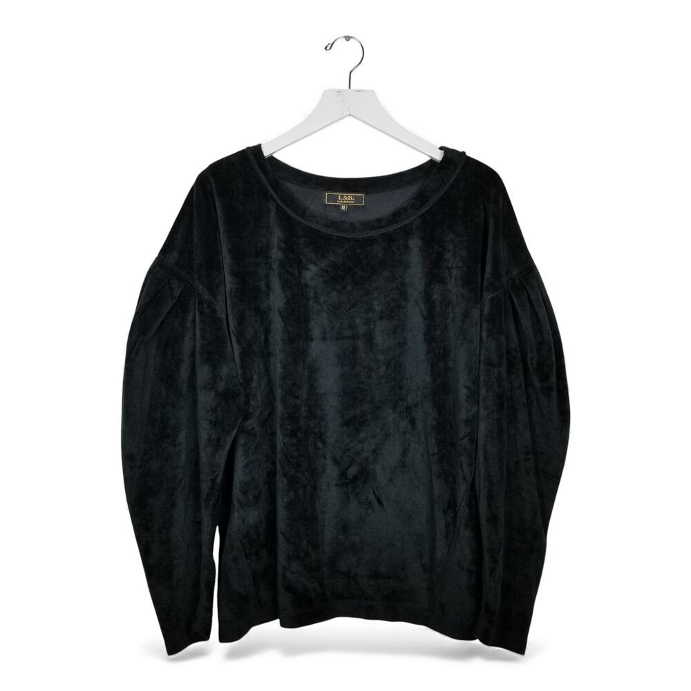 LUCKY & BLESSED Black Velvet Top w/ Puff Shoulders & Long Sleeves - M